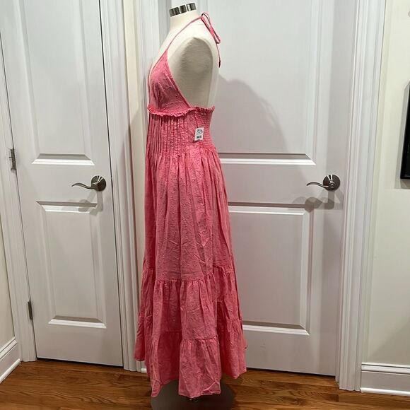 New! Free People Dress Pintuck Paradise Maxi Eyelet Halter in Pink Icing - Picture 6 of 13